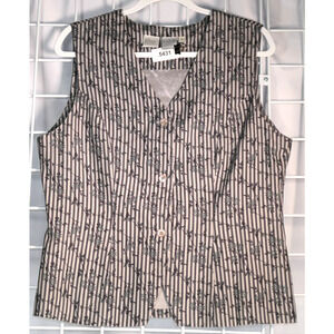 Vintage Silk Vest Womens Size 14 Gray Floral Sleeveless Striped Buttons Lined